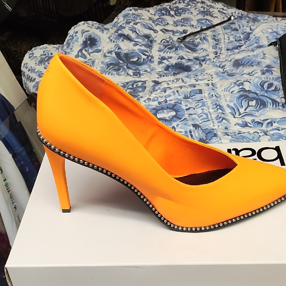 Bar III Orange Stiletto Heels with Beaded Trim